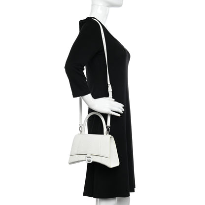 Balenciaga Matte Calfskin Snake Embossed Tonal B Small Hourglass Top Handle Bag Optic White 2 of 11