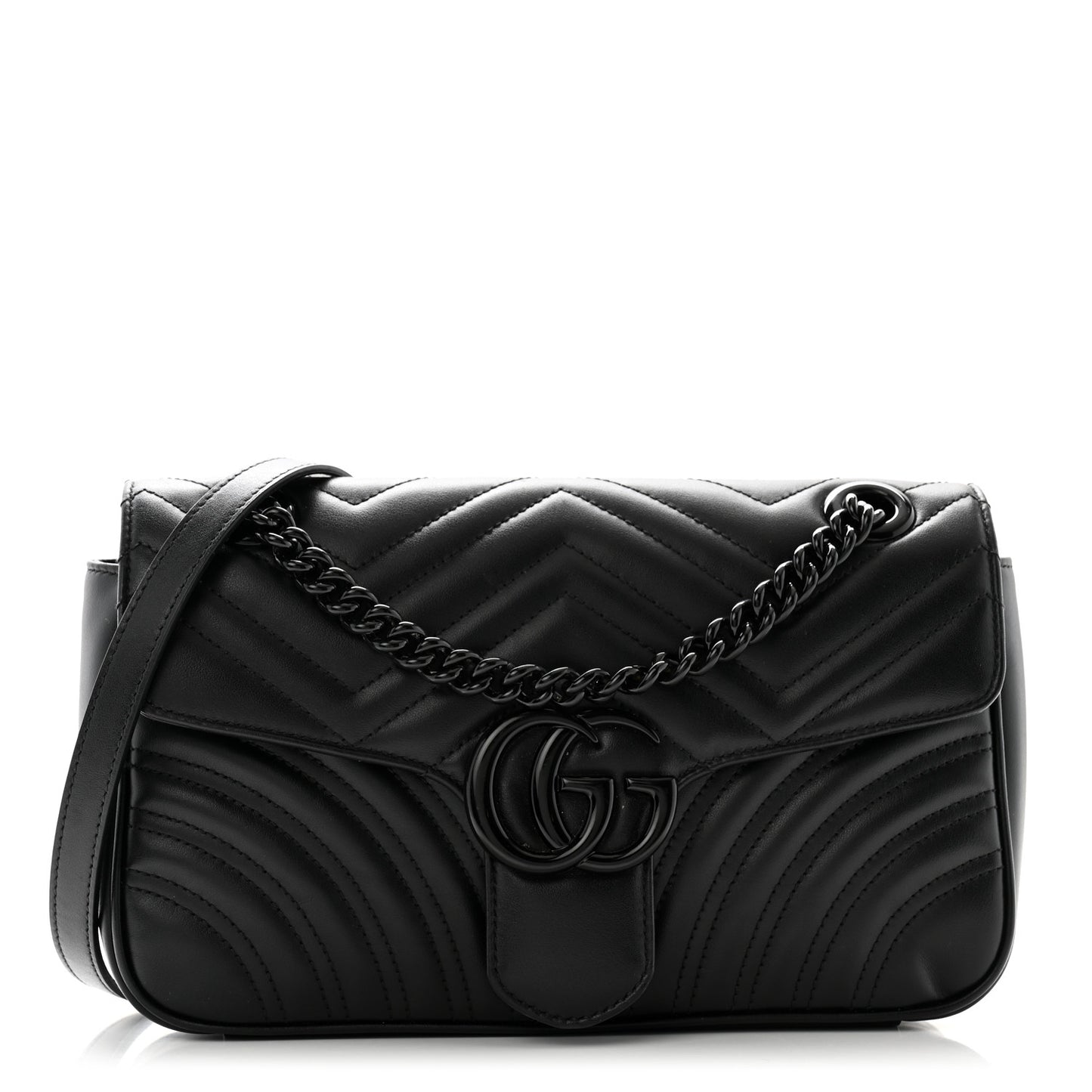 Calfskin Matelasse Monochrome Small GG Marmont Shoulder Bag Black