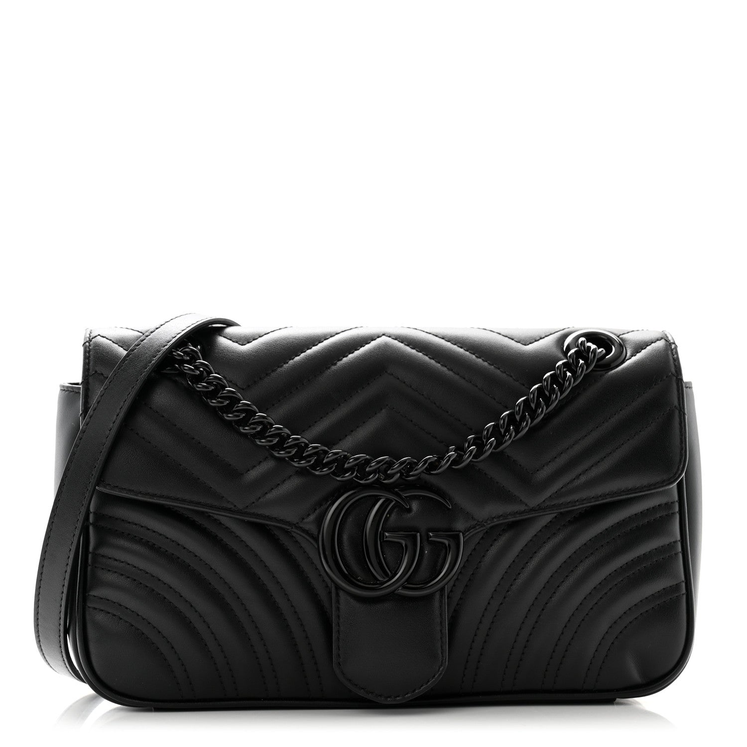 Gucci Calfskin Matelasse Monochrome Small GG Marmont Shoulder Bag Black 1 of 13