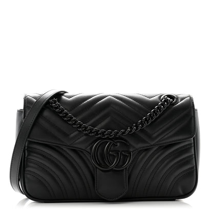 Gucci Calfskin Matelasse Monochrome Small GG Marmont Shoulder Bag Black 1 of 13