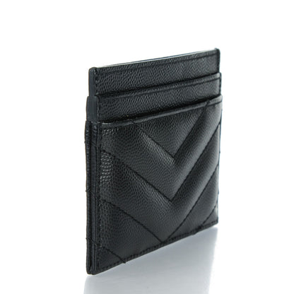Saint Laurent Grain De Poudre Matelasse Chevron Monogram Credit Card Case Black 4 of 15