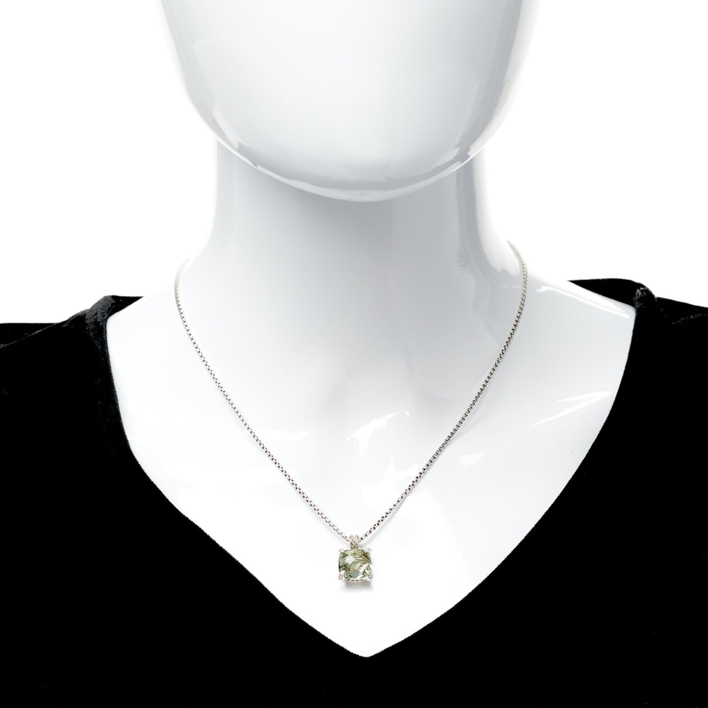 Sterling Silver Diamond Prasiolite 11mm Chatelaine Pendant Necklace