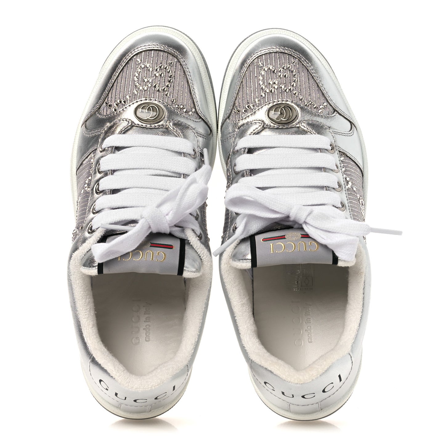 Metallic Nappa Silk Crystals Womens Screener Sneakers 35 Silver Light Grey