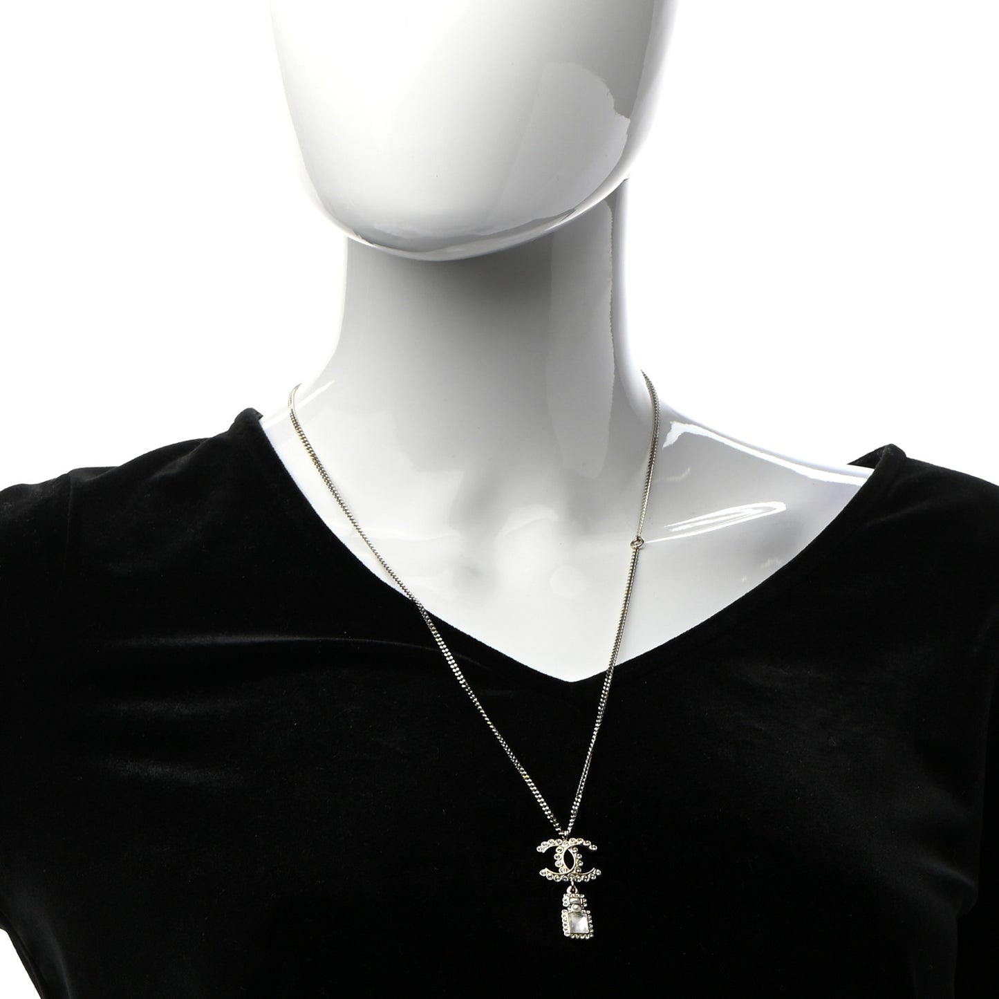 Crystal Pearl CC Perfume Bottle Necklace Pearly White Gold