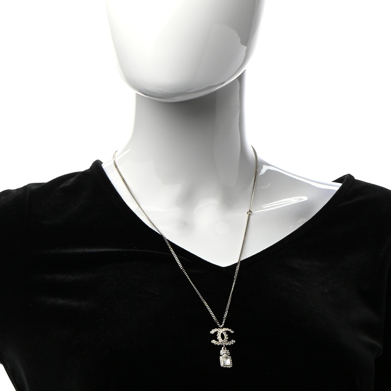 Chanel Crystal Pearl CC Perfume Bottle Necklace Pearly White Gold 3 of 5