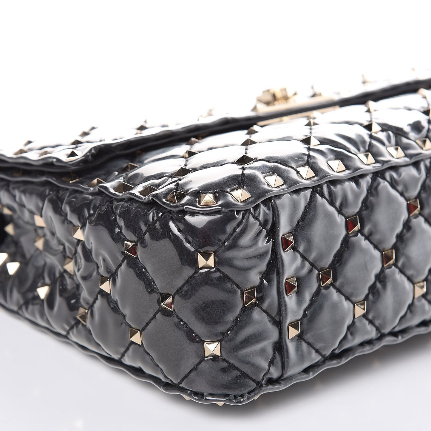 Patent Medium Rockstud Spike Shoulder Bag Black