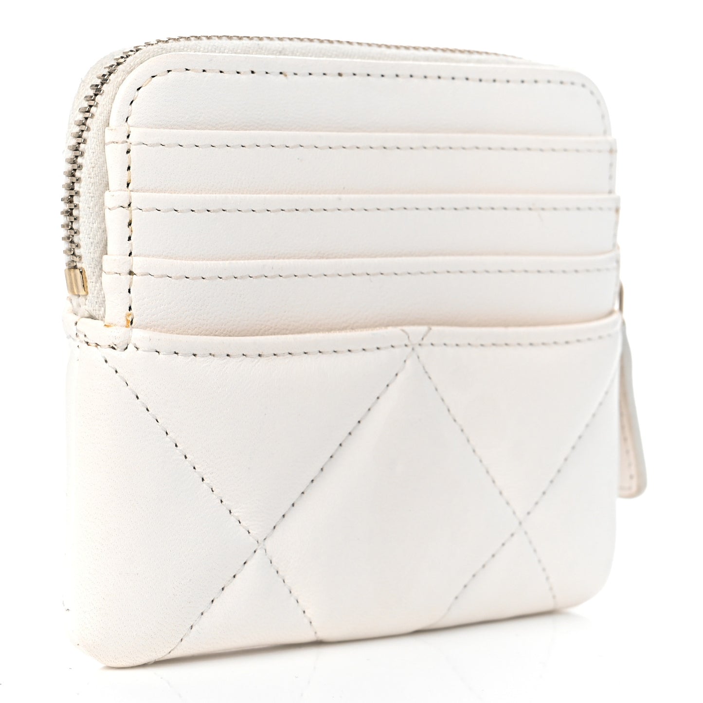 Lambskin Quilted Chanel 19 Zip Card Holder Wallet White