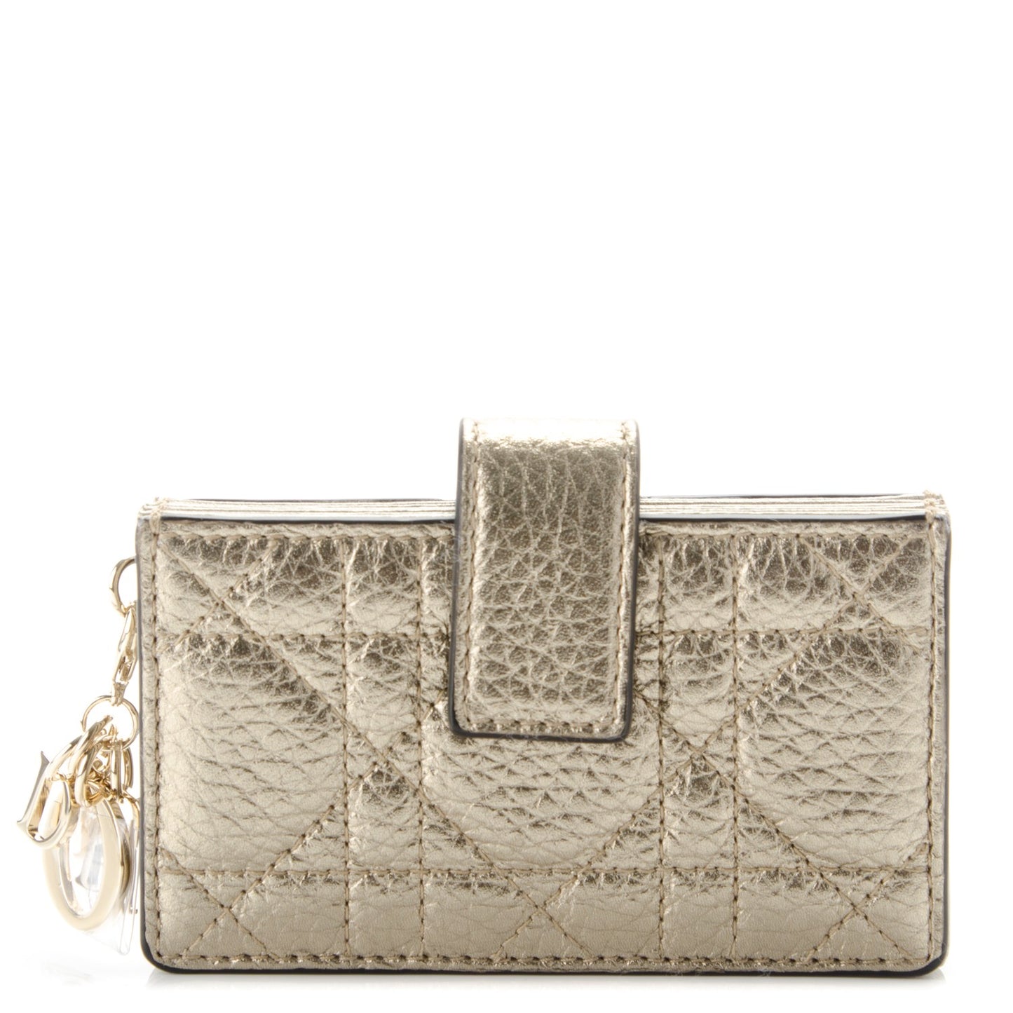 Metallic Grained Calfskin Cannage Lady Dior 5-Gusset Card Holder Gold