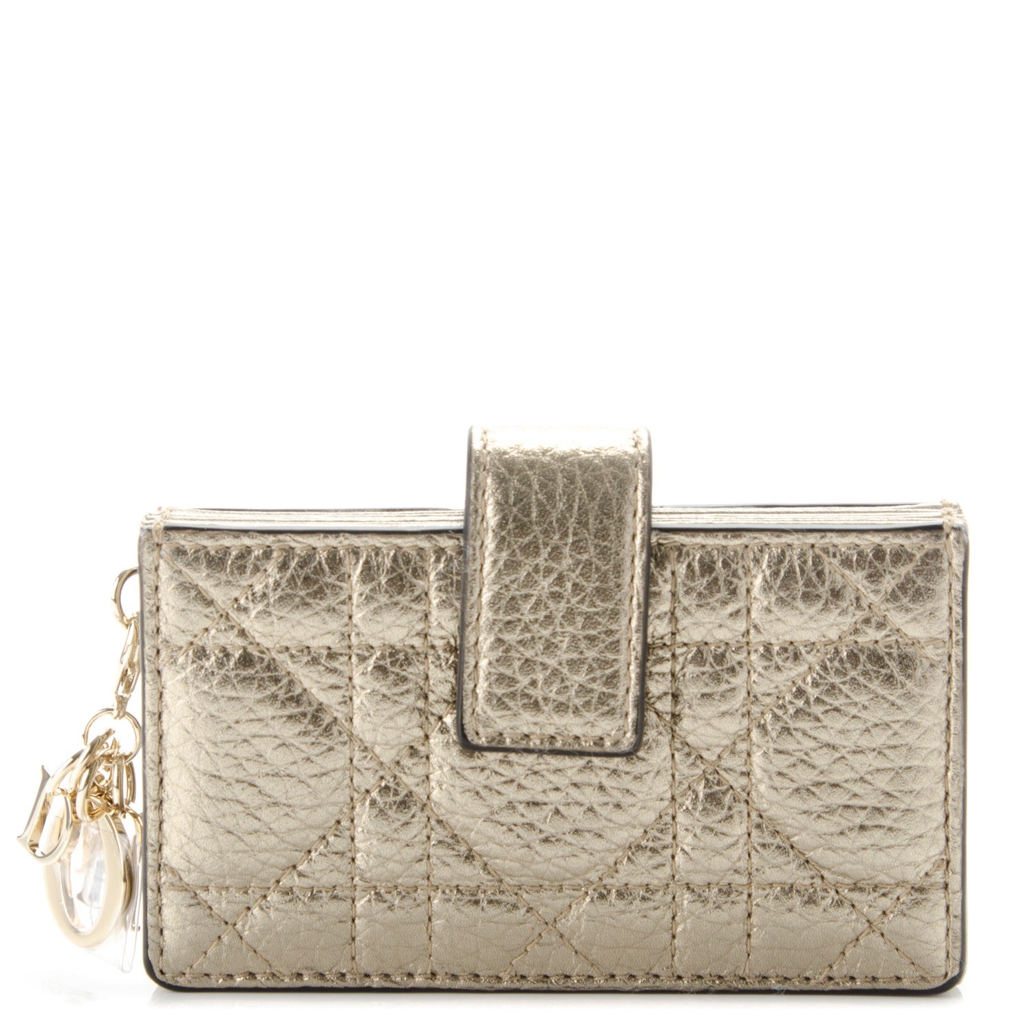 Christian Dior Metallic Grained Calfskin Cannage Lady Dior 5-Gusset Card Holder Gold 1 of 7