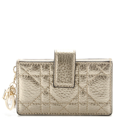 Christian Dior Metallic Grained Calfskin Cannage Lady Dior 5-Gusset Card Holder Gold 1 of 7