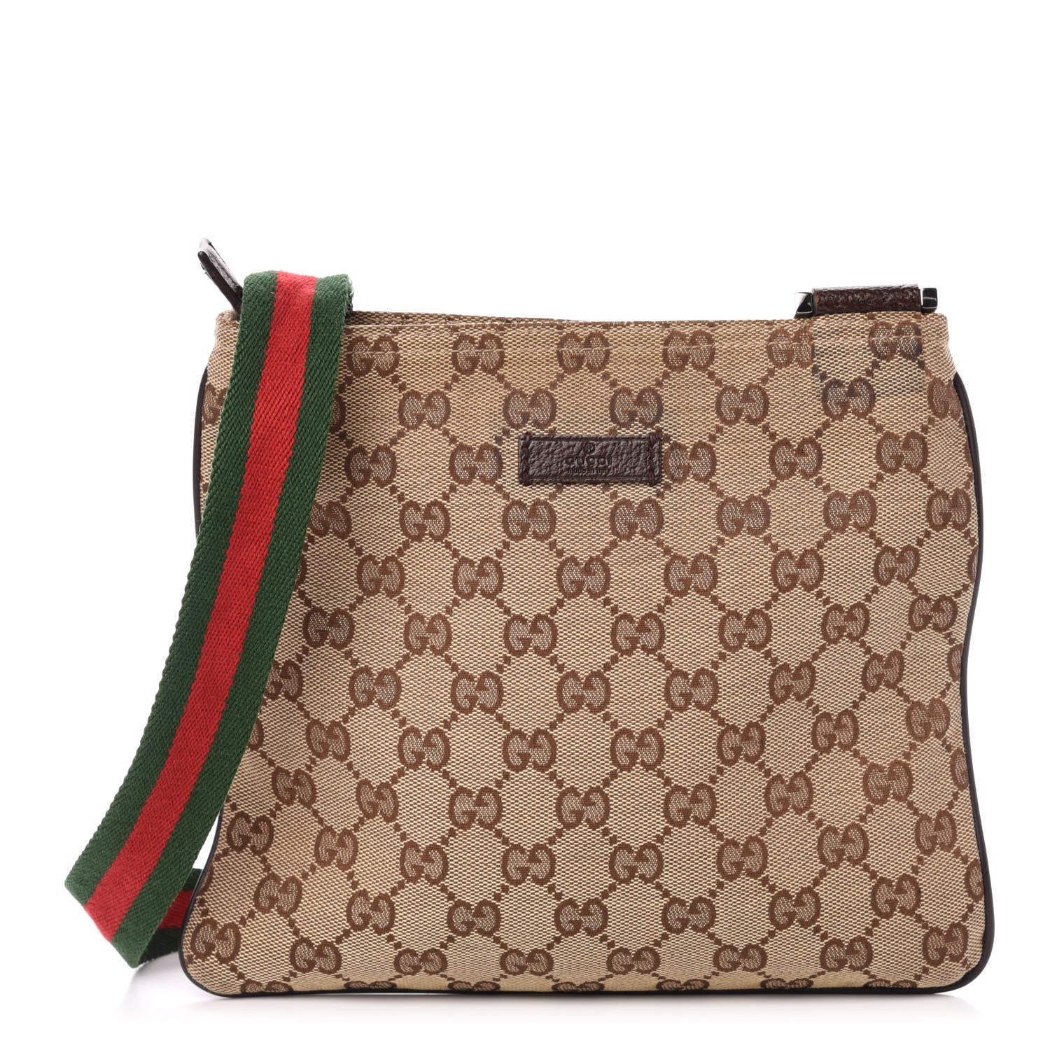 Gucci Monogram Web Small Flat Messenger Bag Brown 1 of 10