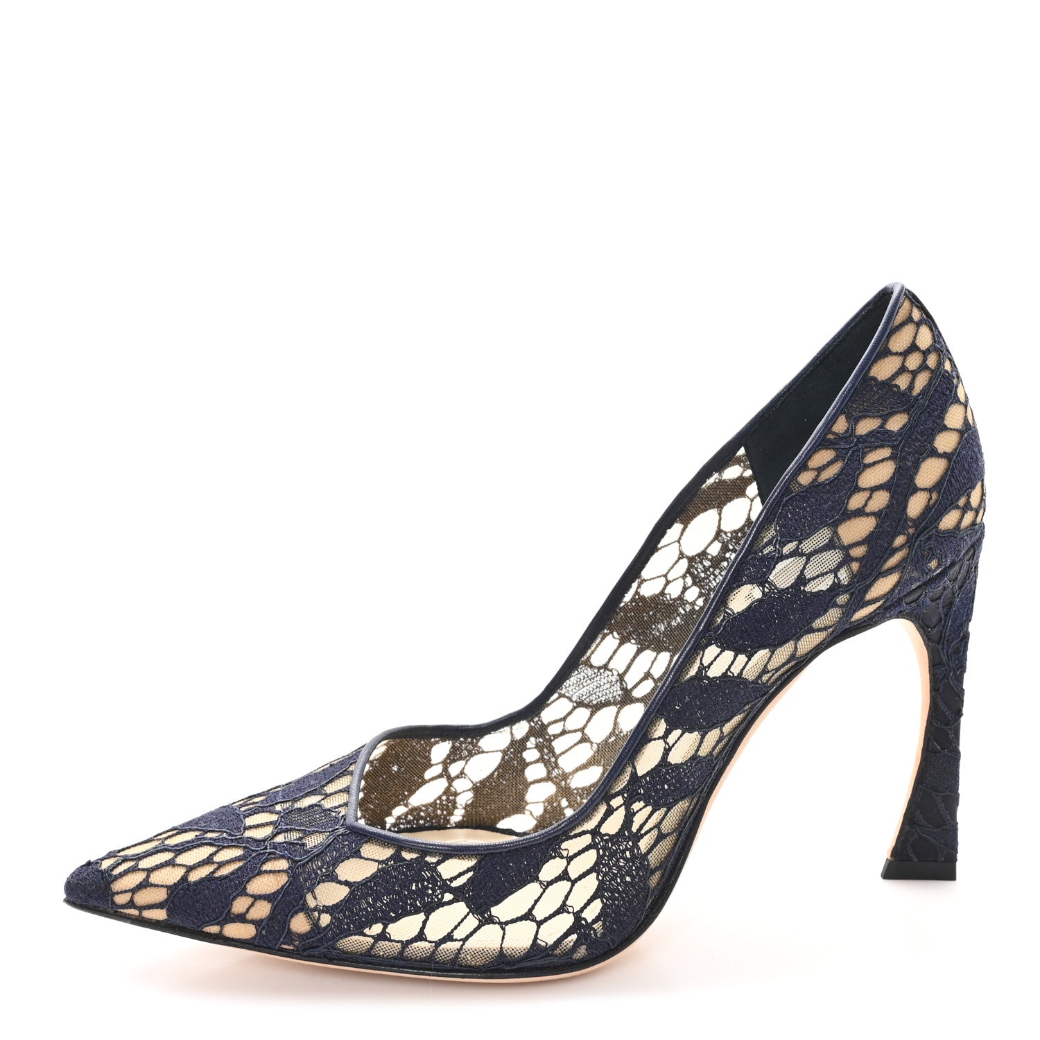 Christian Dior Calfskin Mesh Lace Pumps 36 Marine Blu 1 of 8