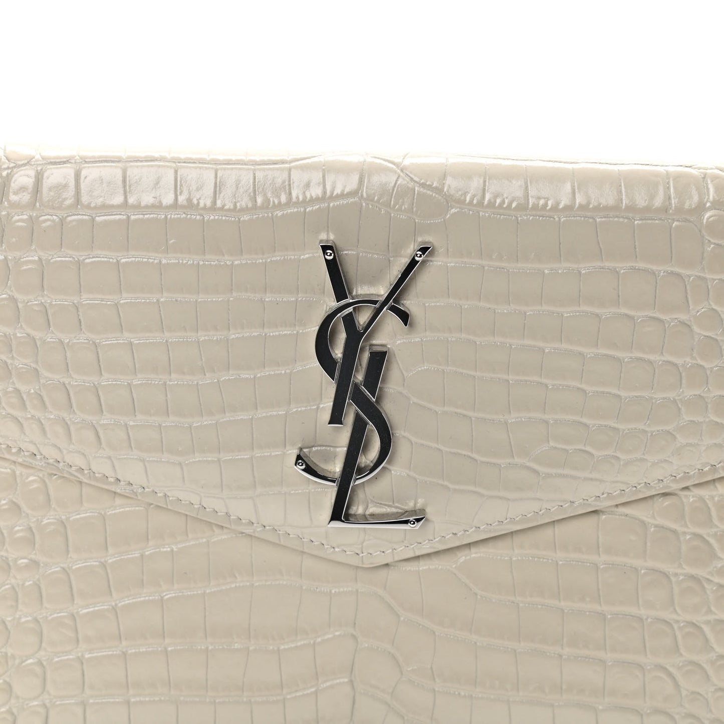 Calfskin Crocodile Embossed Uptown Monogram Pouch Crema Soft