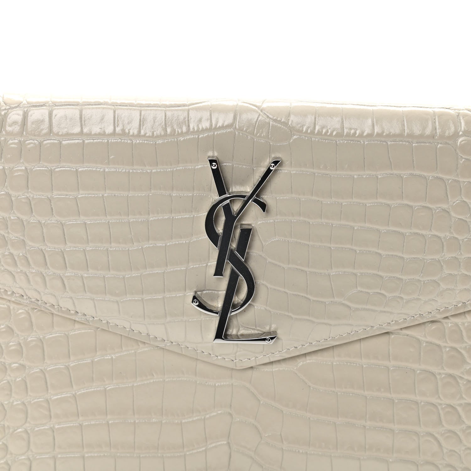 Saint Laurent Calfskin Crocodile Embossed Uptown Monogram Pouch Crema Soft 7 of 9