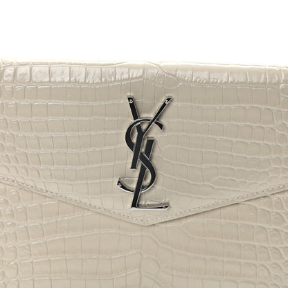 Saint Laurent Calfskin Crocodile Embossed Uptown Monogram Pouch Crema Soft 7 of 9