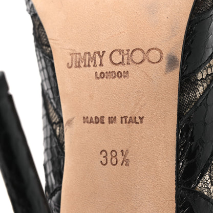 Jimmy Choo Lace Snake Embossed Mesh Ankle Booties 38.5 Black 8 of 13
