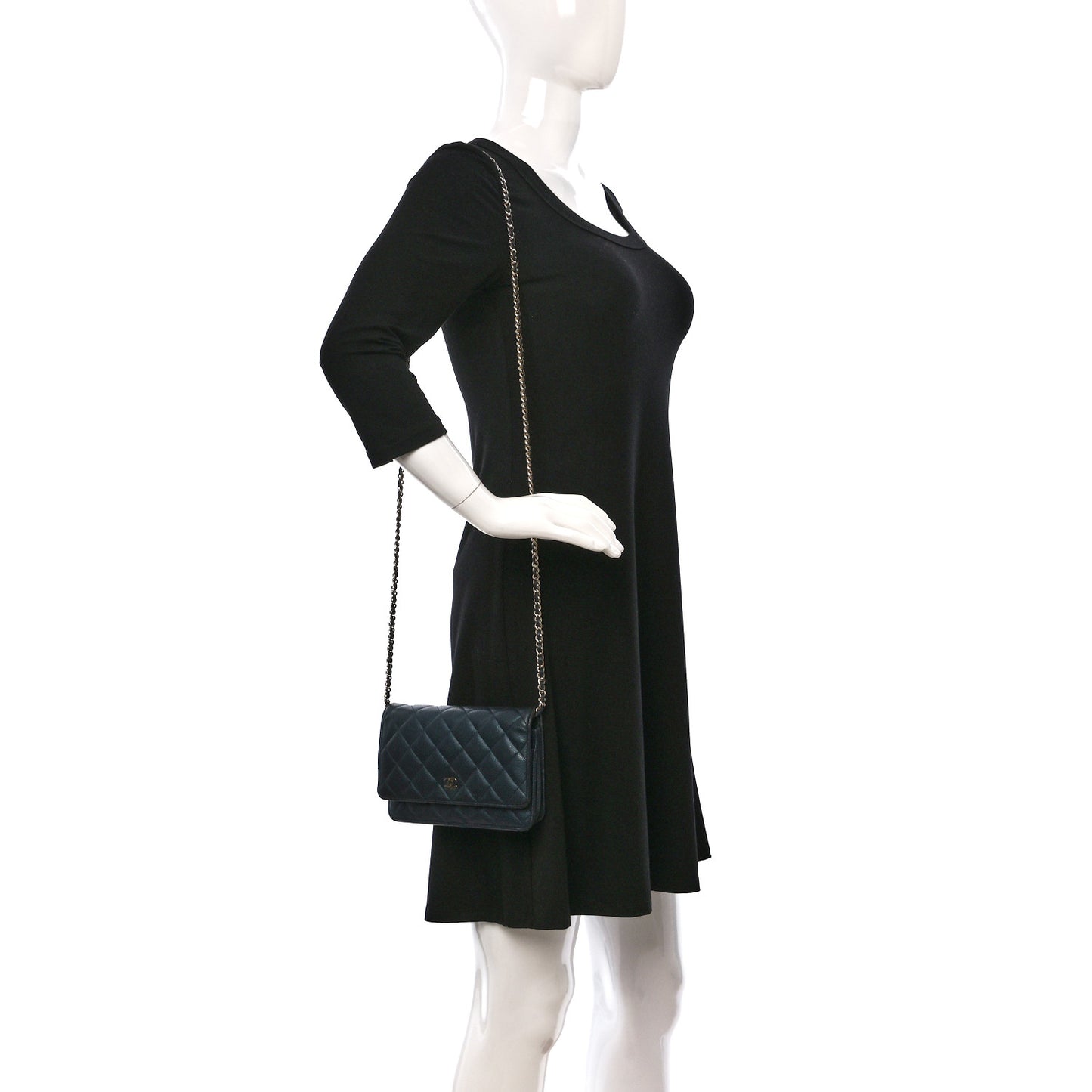 Caviar Quilted Wallet on Chain WOC Navy Blue