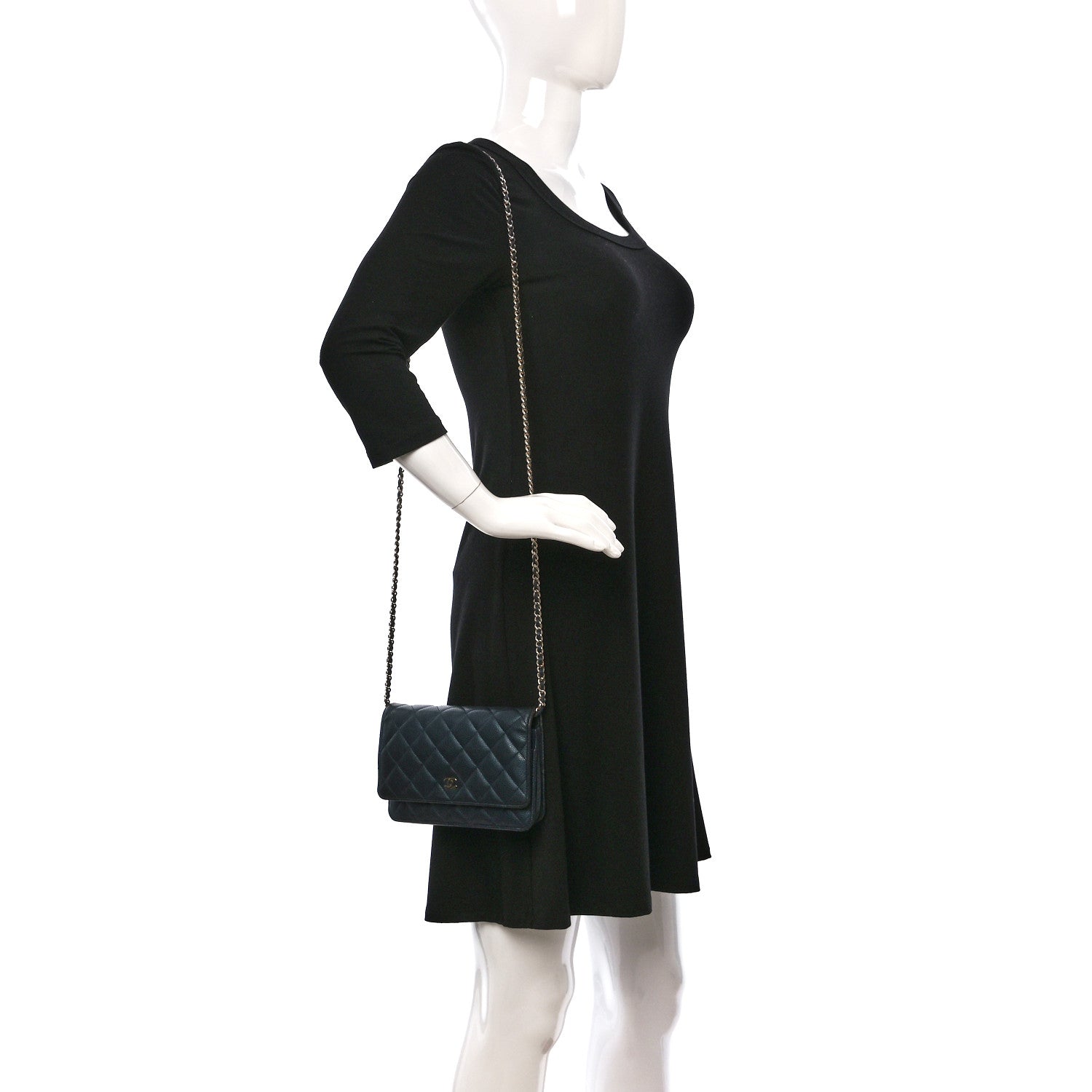 Chanel Caviar Quilted Wallet on Chain WOC Navy Blue 2 of 19