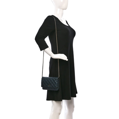 Chanel Caviar Quilted Wallet on Chain WOC Navy Blue 2 of 19