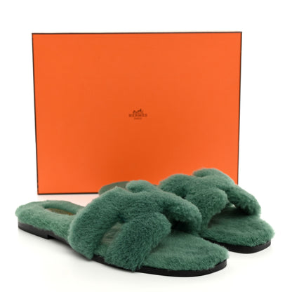 Hermes Woolskin Oran Sandals 41 Vert Anglais 8 of 8
