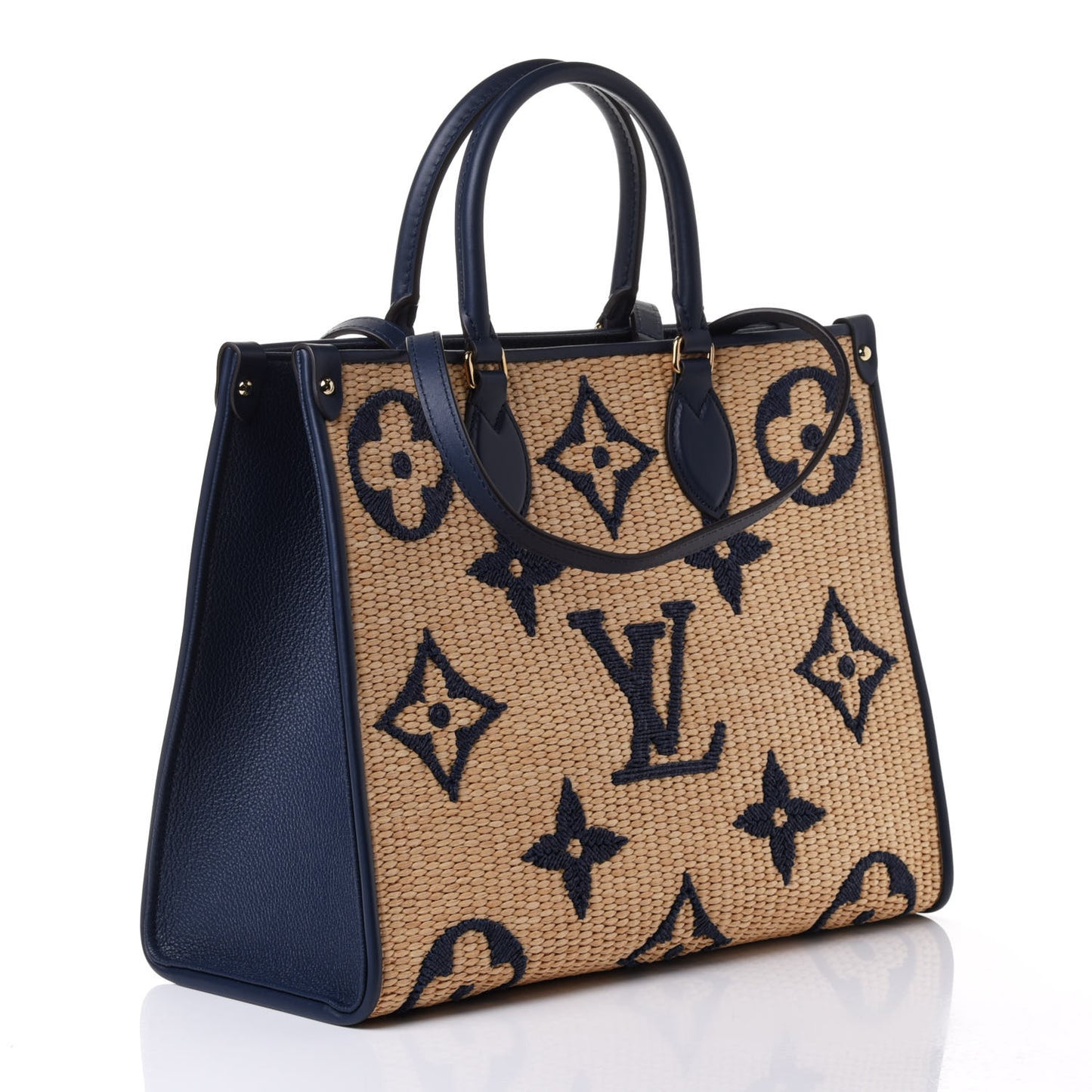 Raffia Calfskin Monogram Giant Onthego MM Blue