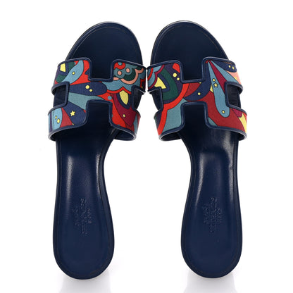 Hermes Canvas Faubourg Rainbow Oasis Sandals 35 Multicolore Bleu Maritime 2 of 10