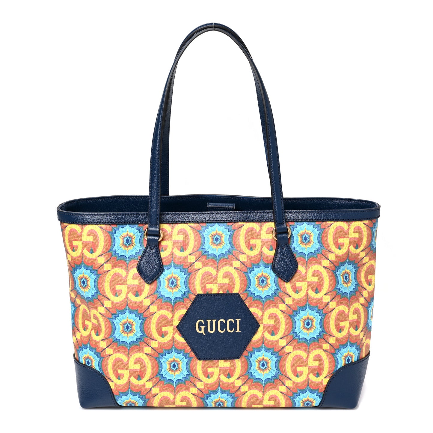 GG Supreme Kaleidoscope Calfskin Script Logo Gucci 100 Tote Bag Blue Orange Multicolor Blue Agata