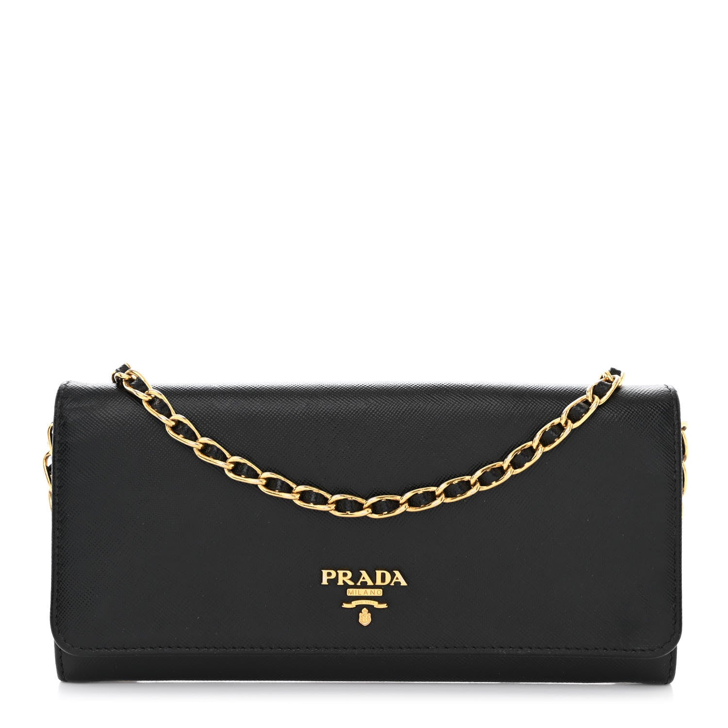 Prada Saffiano Metal Oro Chain Wallet Black 1 of 13