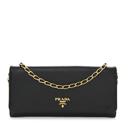 Prada Saffiano Metal Oro Chain Wallet Black 1 of 13