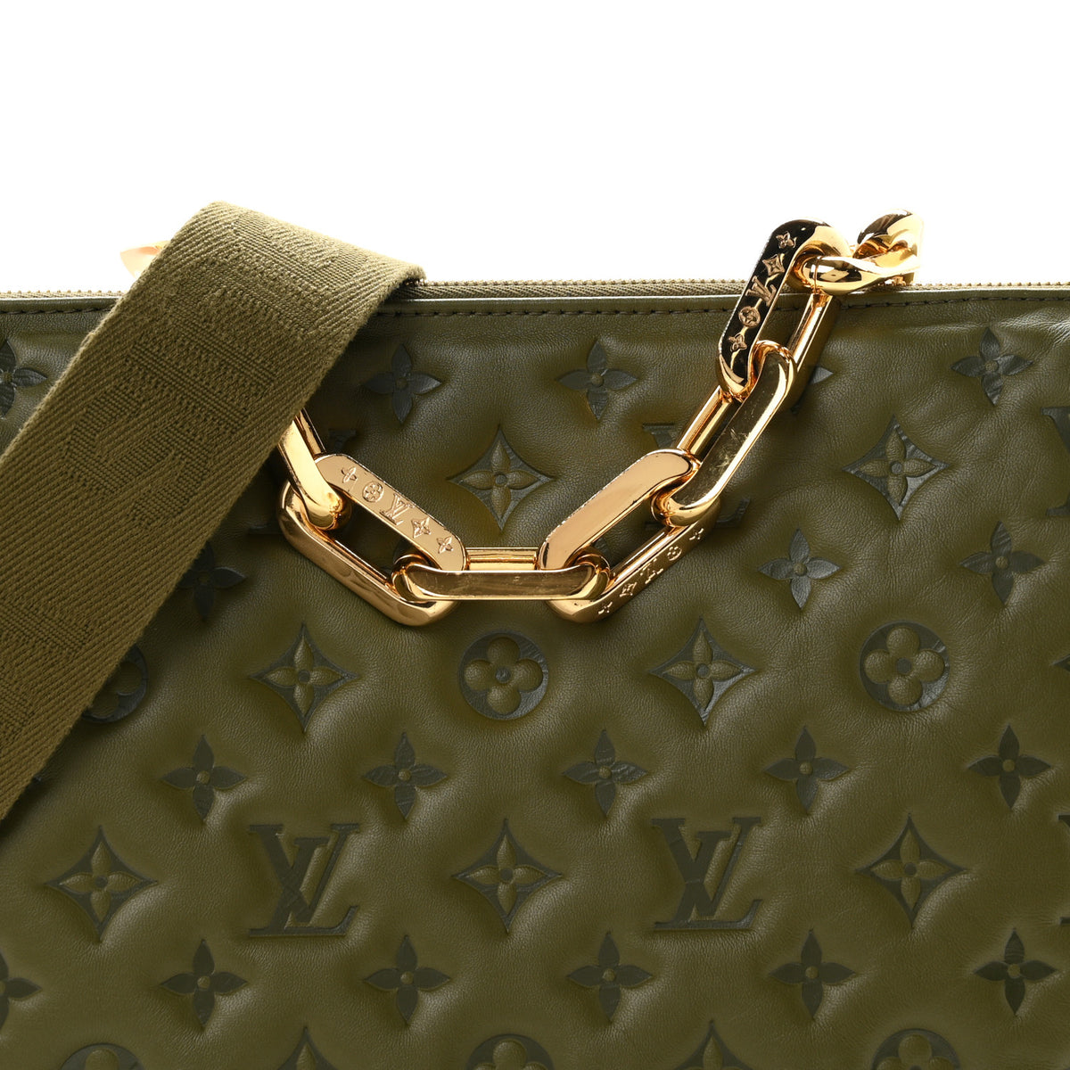 Louis Vuitton Lambskin Embossed Monogram Coussin MM Khaki 7 of 10