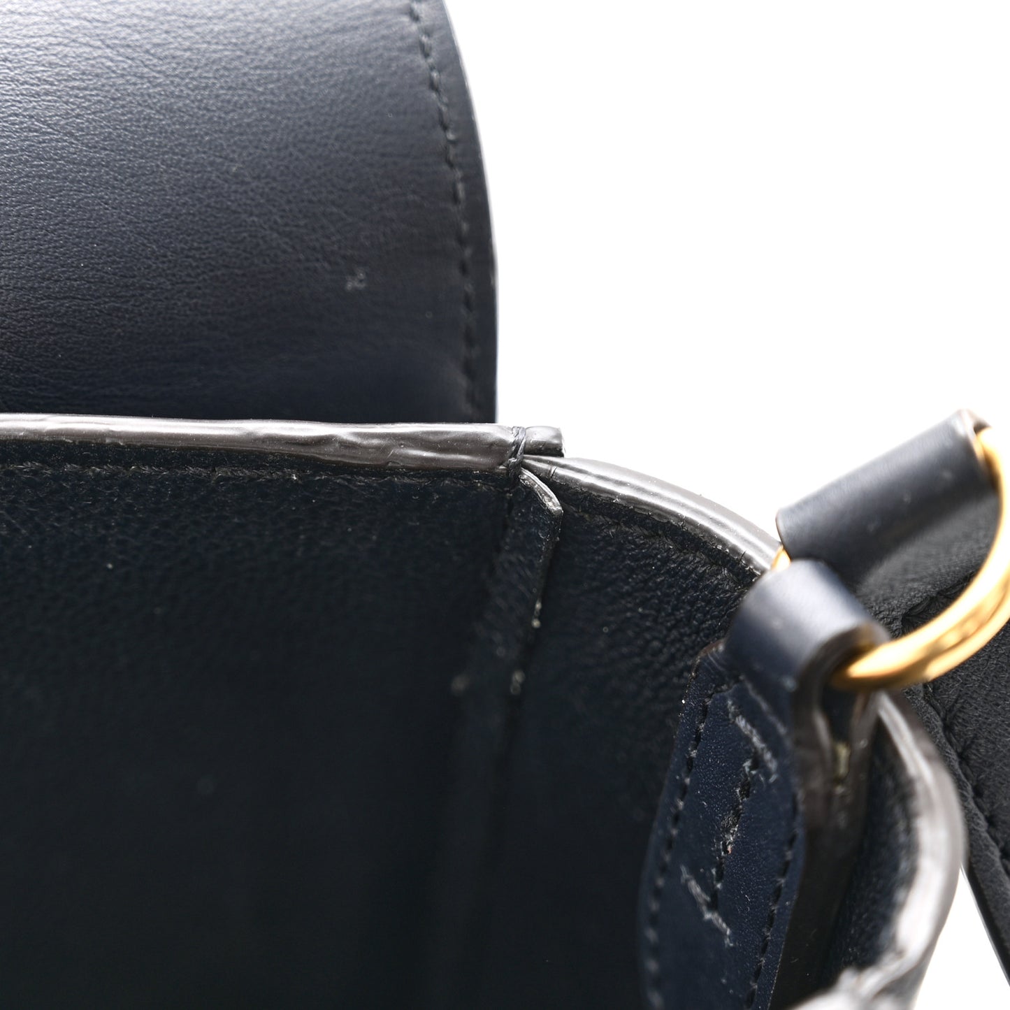 Shiny Smooth Calfskin Medium Frame Shoulder Bag Black Navy