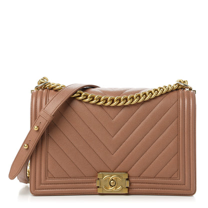 Chanel Caviar Chevron Quilted New Medium Boy Flap Light Brown 1 of 11