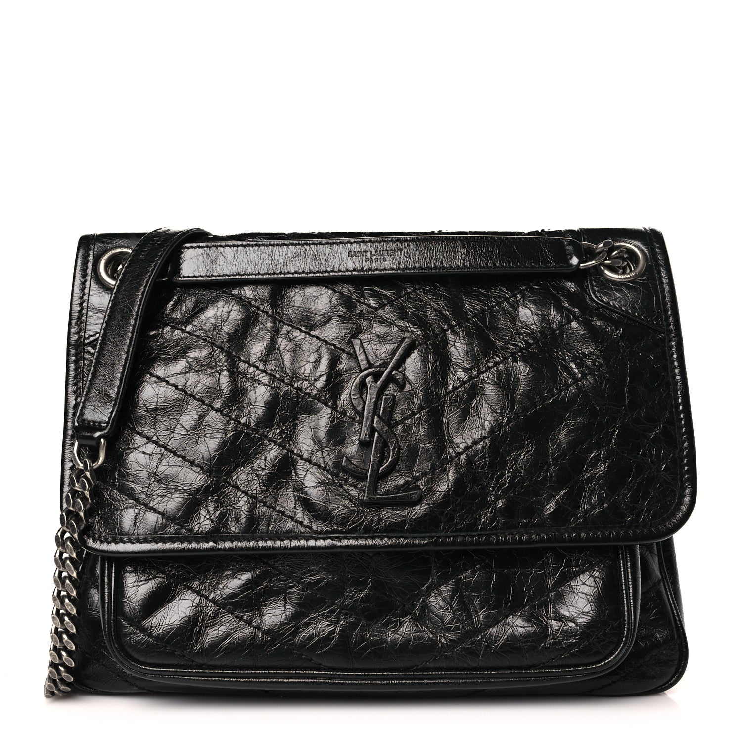 Saint Laurent Crinkled Calfskin Matelasse Monogram Medium Niki Chain Satchel Black 1 of 10