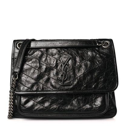 Saint Laurent Crinkled Calfskin Matelasse Monogram Medium Niki Chain Satchel Black 1 of 10