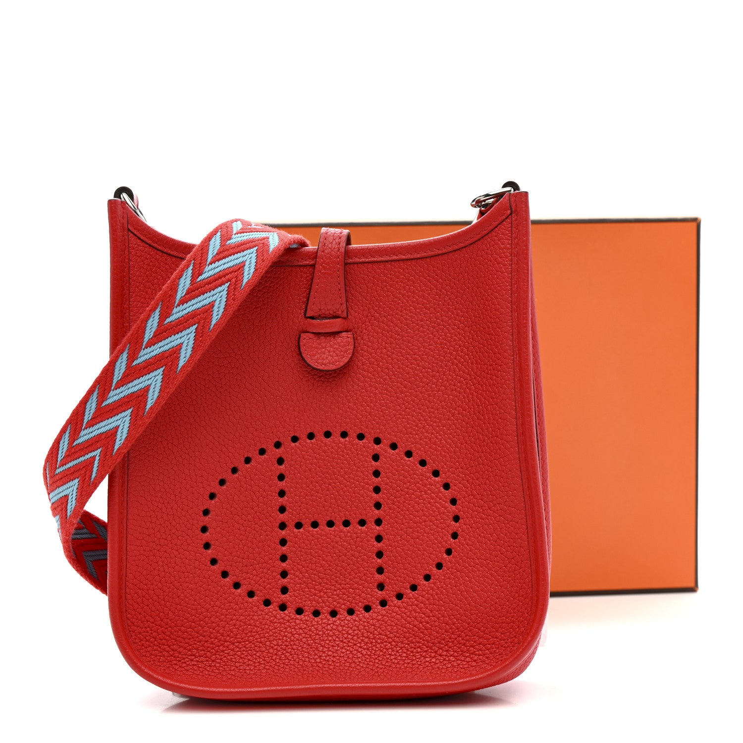 Hermes Taurillon Clemence Evelyne TPM Rouge De Coeur Bleu Du Nord 11 of 11