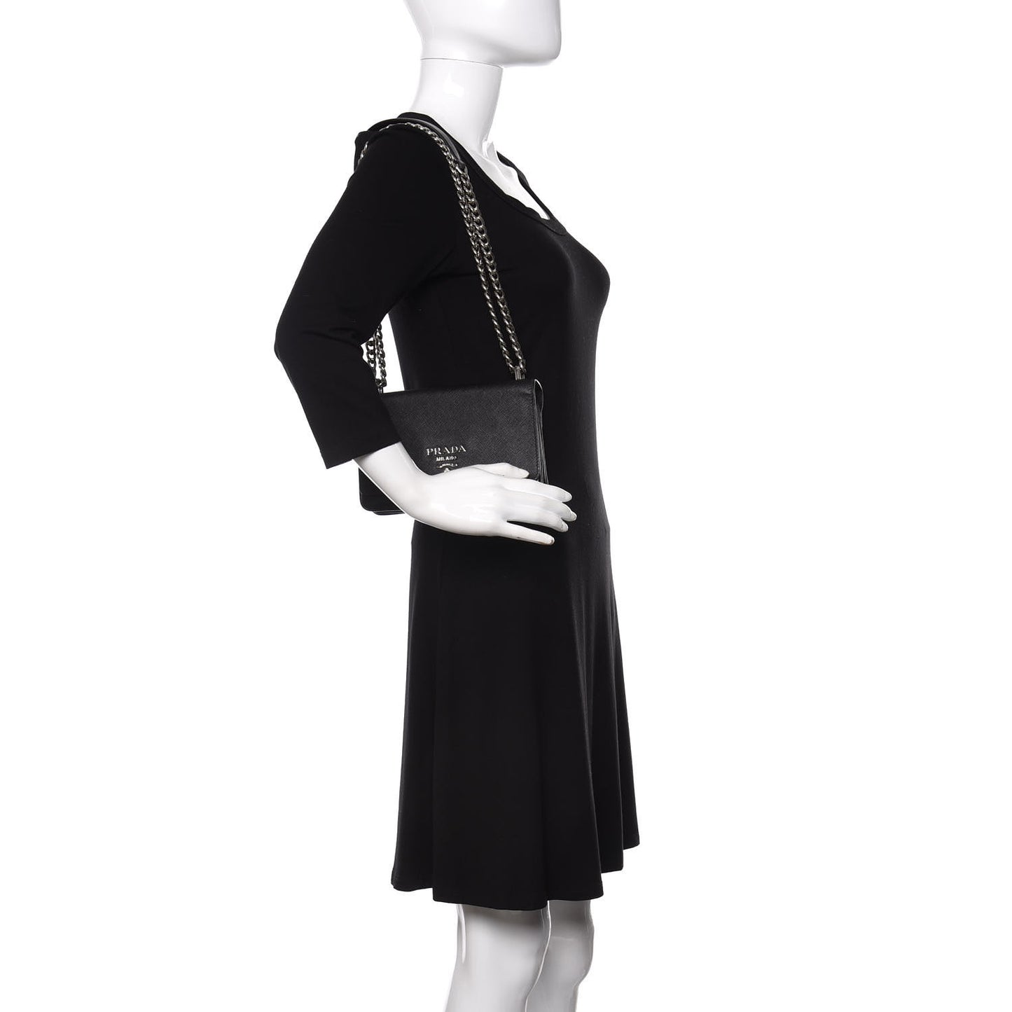 Saffiano Tessuto Nylon Chain Shoulder Bag Black