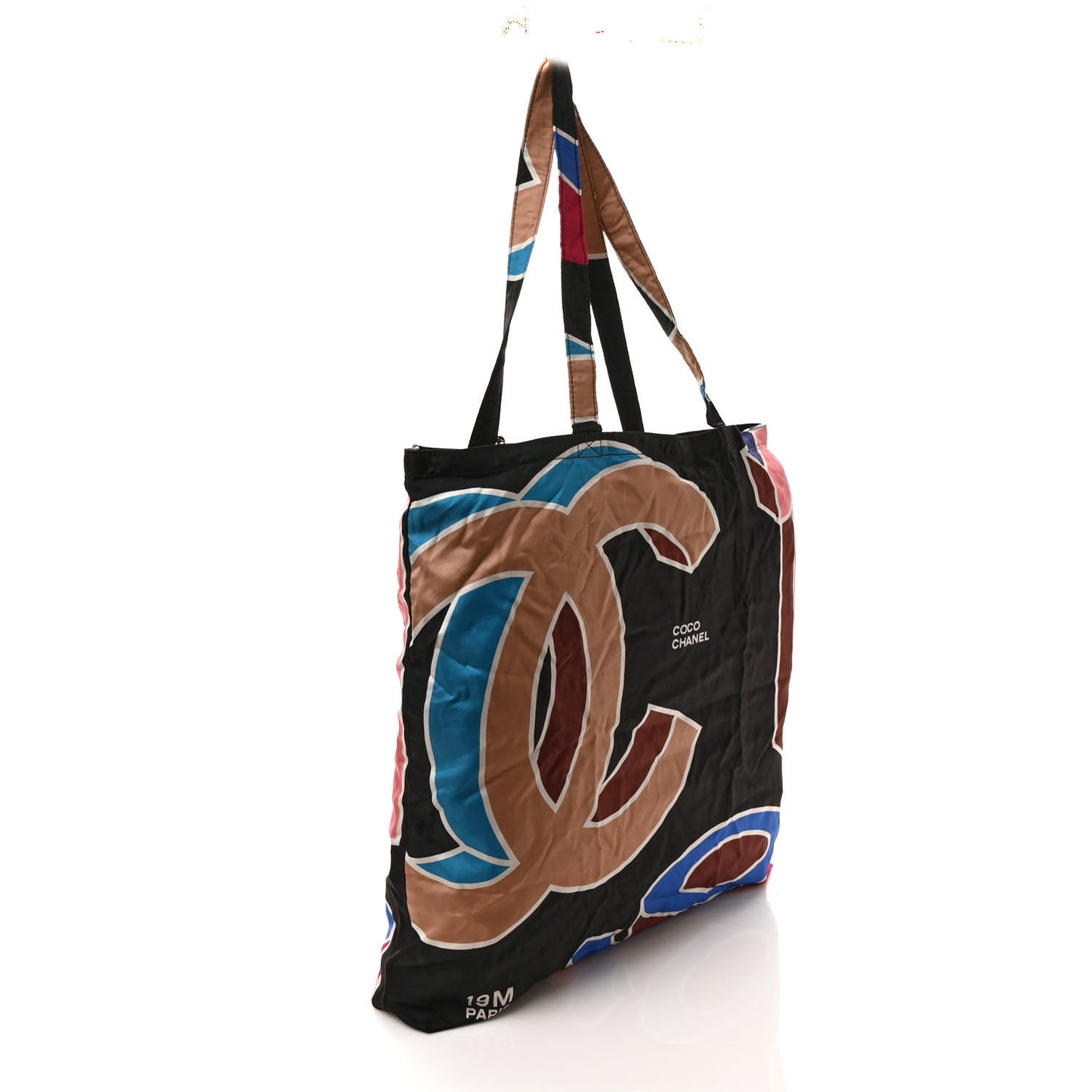 Caviar Fabric Quilted Foldable Tote With Chain Black Multicolor
