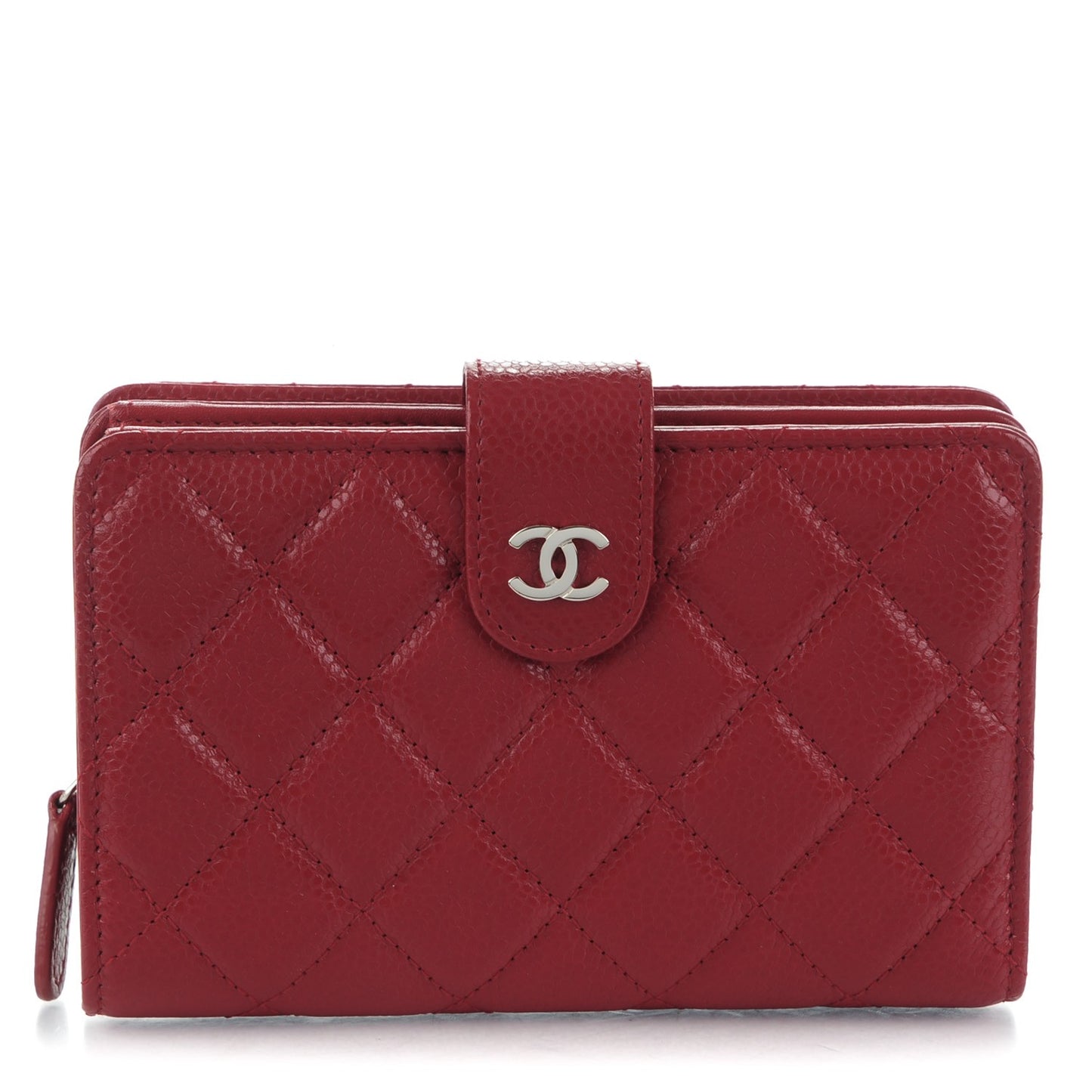 Caviar Quilted Zipped Pocket Wallet Red