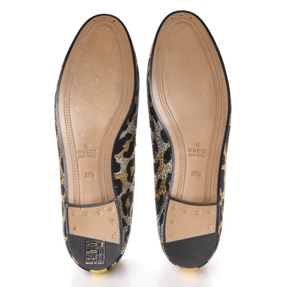 Gucci Jacquard Leopard Print Horsebit Womens Jordaan Loafers 37.5 Gold 5 of 11