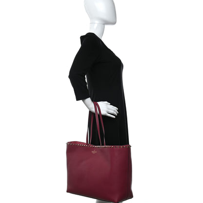 Valentino Garavani Grained Calfskin Rockstud Shoulder Tote Deep Cyclamin 2 of 8