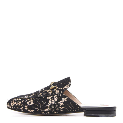 Gucci Lace Malaga Kid Womens Princetown Slippers 40 Black Skin Rose 1 of 9