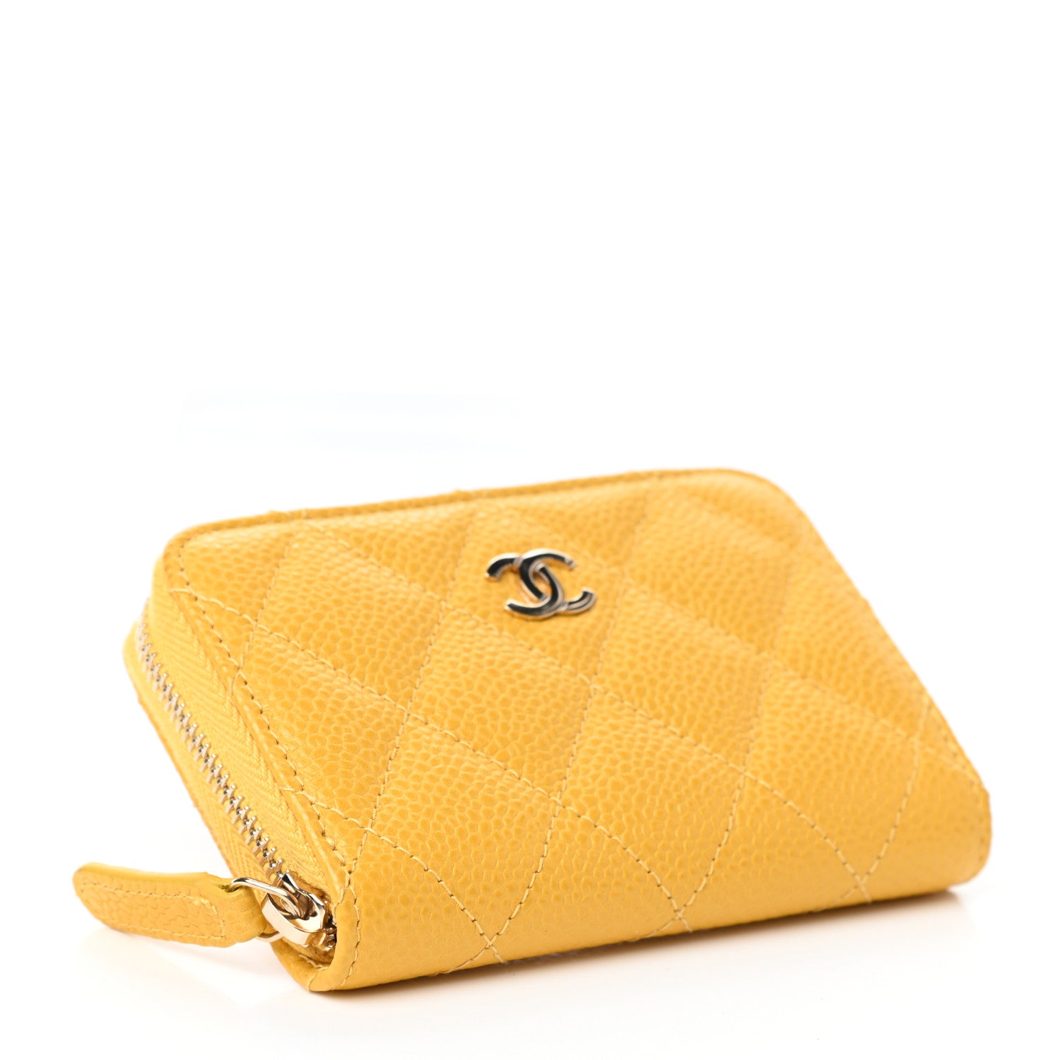 Chanel Caviar Quilted Zip Coin Purse Yellow 4 of 7