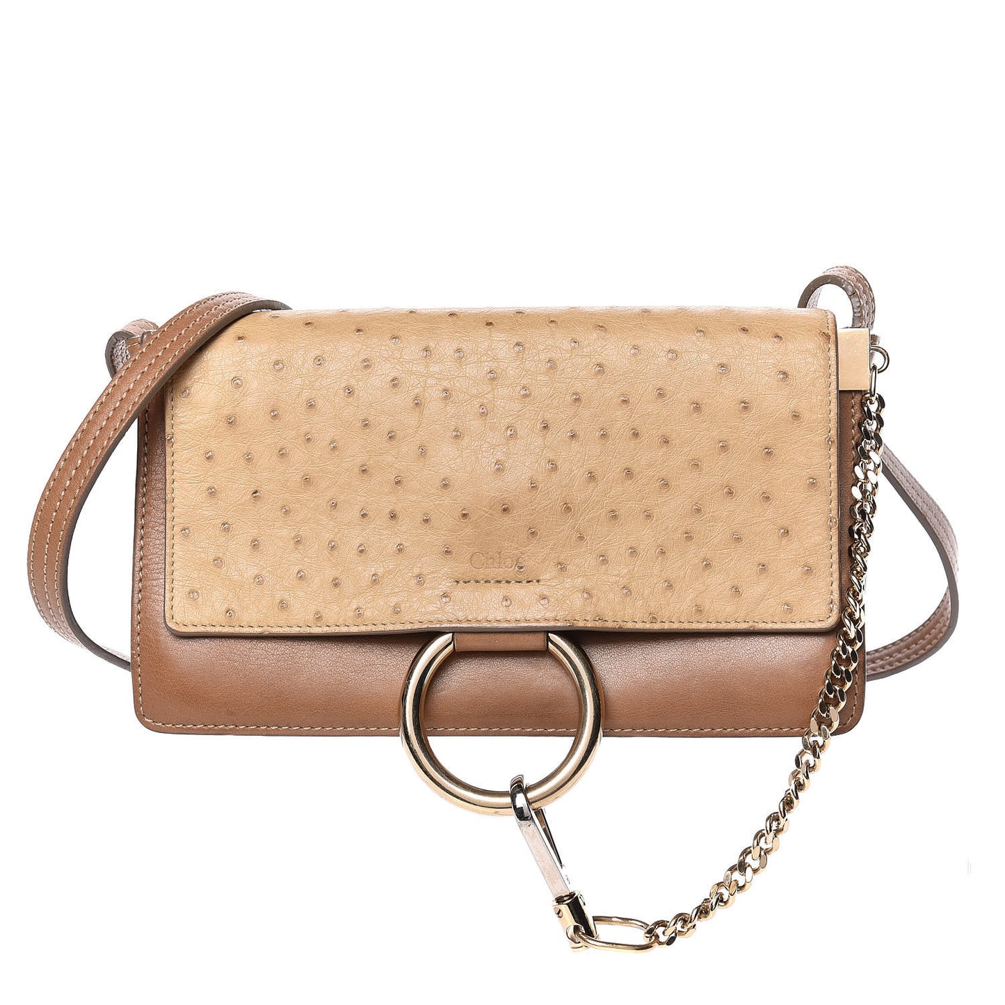 Ostrich Calfskin Small Faye Shoulder Bag Light Brown
