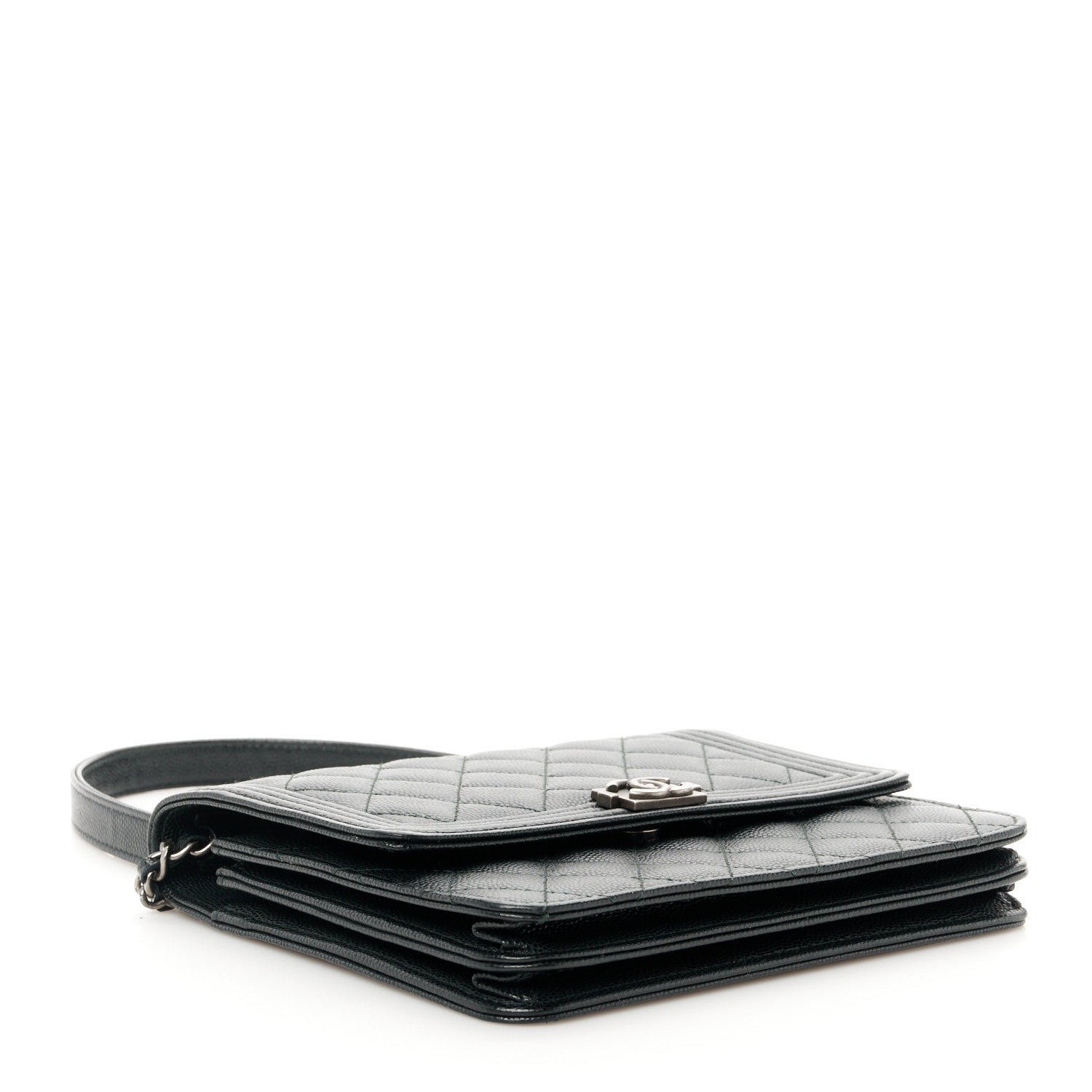 Chanel Caviar Quilted Boy Square Wallet on Chain WOC Black 4 of 12