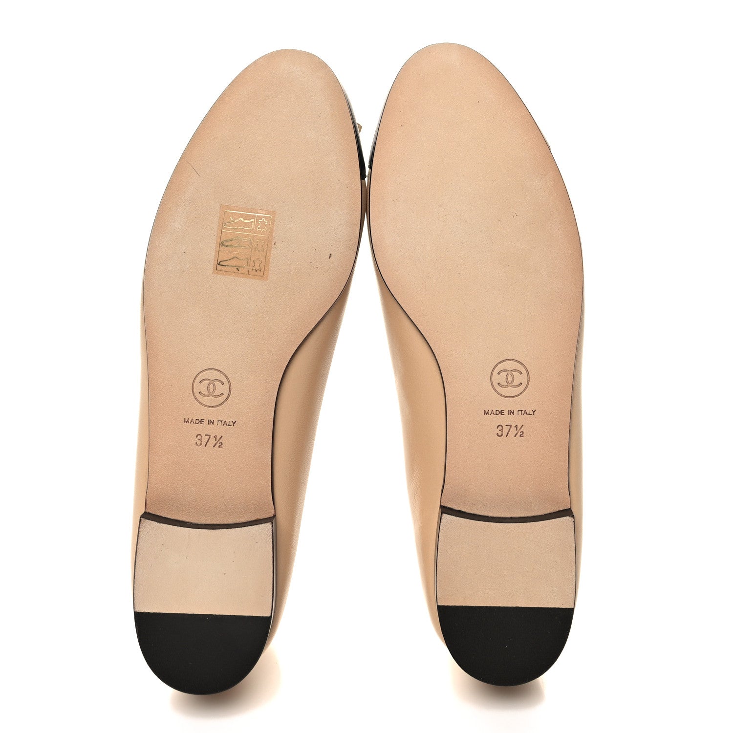 Chanel Lambskin Cap Toe CC Ballerina Flats 37.5 Beige Black 5 of 9