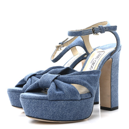 Jimmy Choo Denim Heloise Platform Sandals 38 Blue 4 of 8