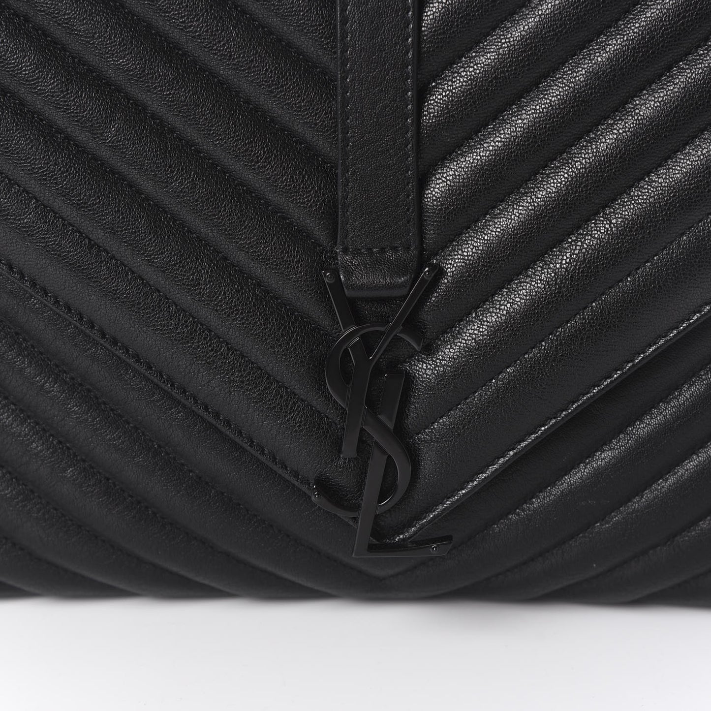 Sheepskin Matelasse Chevron Monogram Monochrome Large College Satchel Black