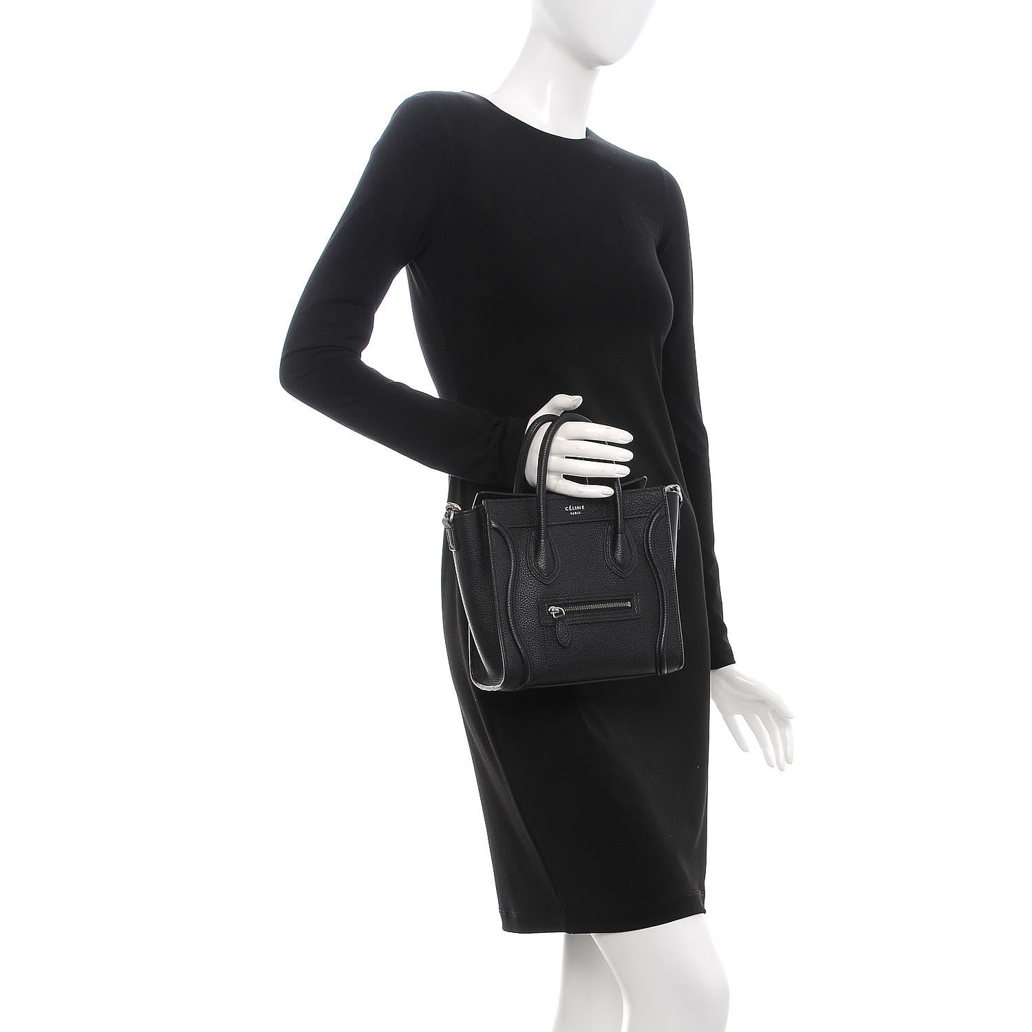 Celine Drummed Calfskin Nano Luggage Black 3 of 9