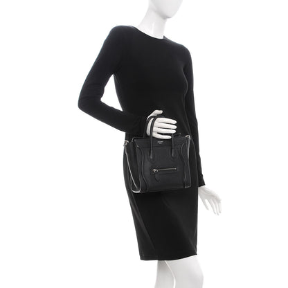 Celine Drummed Calfskin Nano Luggage Black 3 of 9