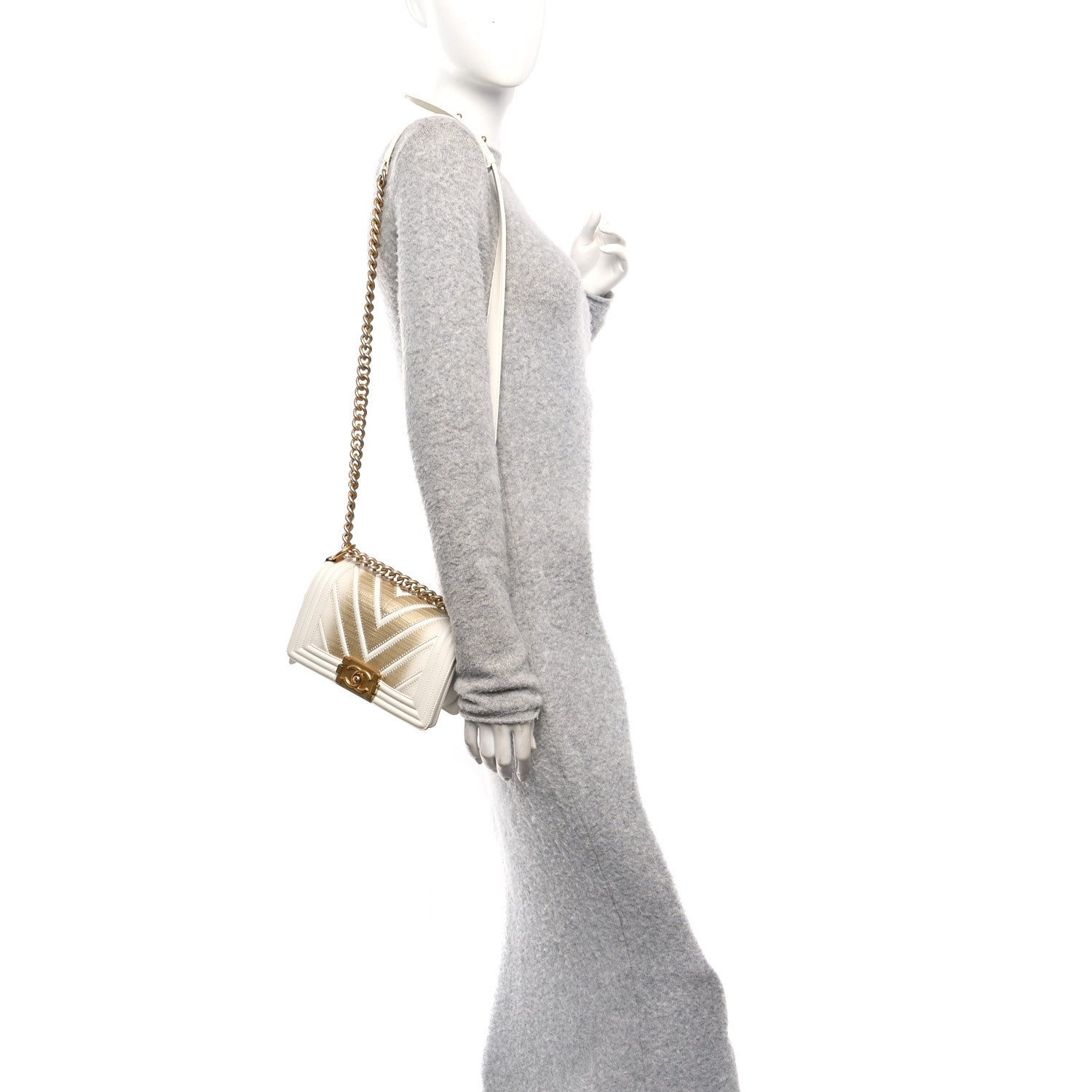 Chanel Lizard Chevron Small Boy Flap White Gold 2 of 13